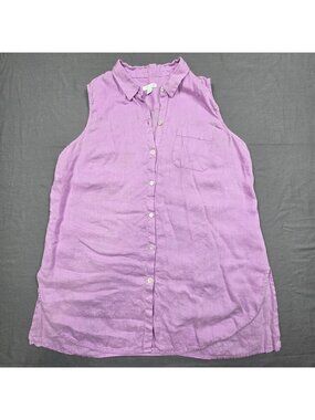 J Jill M Love 100% Linen Sleeveless Button-Front Shirt Lavender Purple Collared